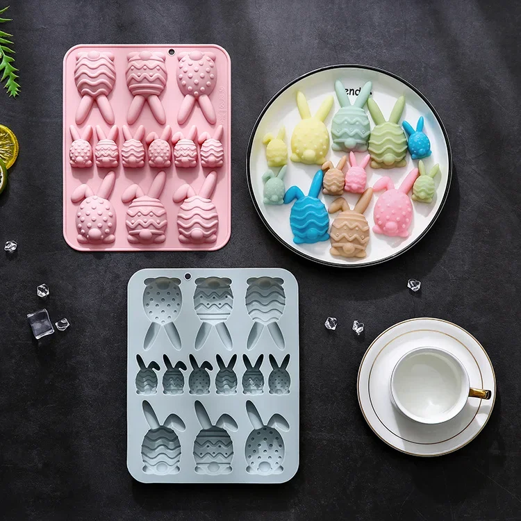 12 Holes of Different Sizes Easter Egg Rabbit Shape Silicone Mold  Chocolate Mold Ice Cube Cake Mould  Baking Accessories