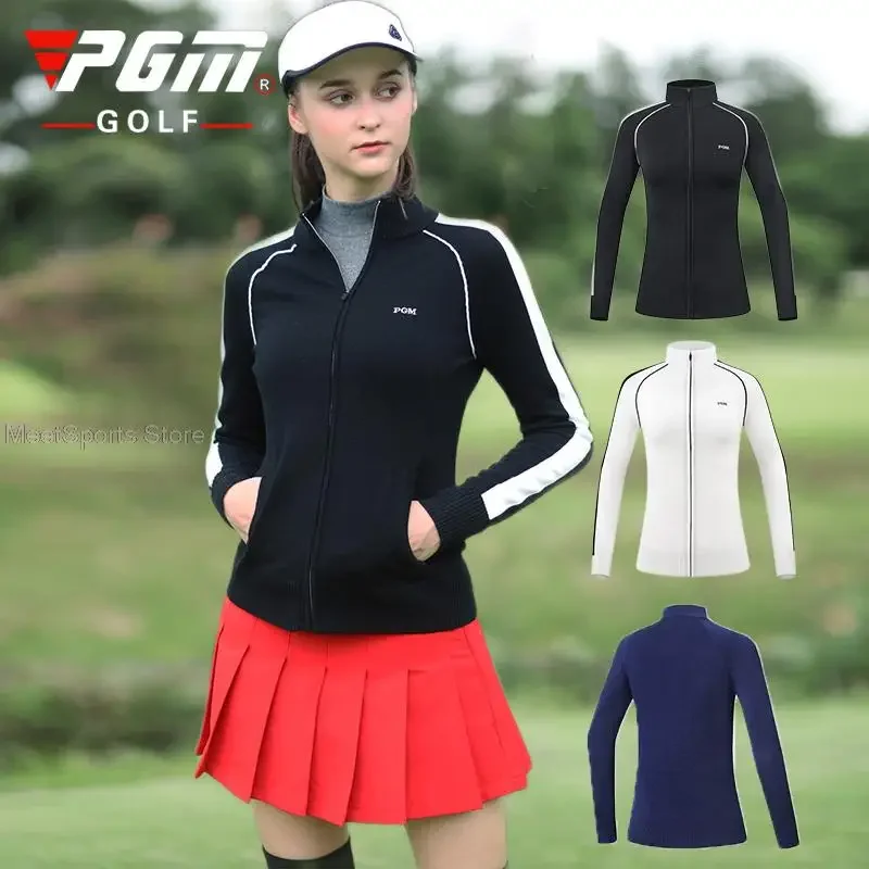 Pgm Autumn Winter Golf Ladies Sweater Long Sleeves Warm Sports Cardigan Women Slim Full Zipper Sweater Golf Women'S Jacket