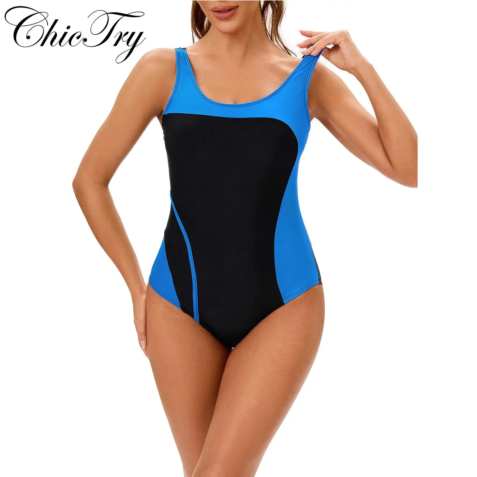 

Womens One Piece Swimsuit Swim Leotard Sleeveless Open Back Athletic Bodysuit Swimwear Bathing Suits Color Block Sport Swimsuits