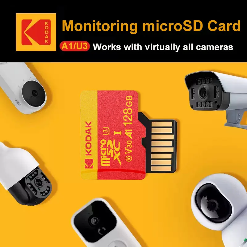 

High Speed TF Memory Card for Kodak Surveillance Camera A1 U3 V30 100MB/s Security Monitoring Micro SD Card 128GB 64GB 32GB