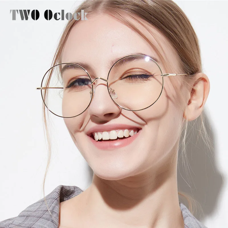 

TWO Oclock Oversized Round Glasses Frame For Women Men Retro Metal Clear Len Glasses Optical Spectacle Glasses Eyeglasses Unisex