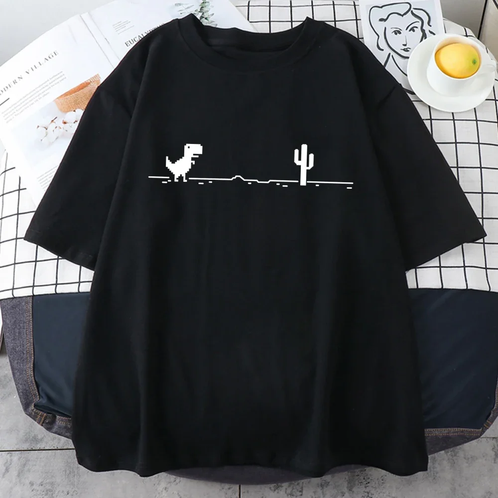 Mosaik Spiel Kaktus Kleine Dinosaurier Drucke Männer T-Shirts Kreativität Straße Lustige Kurzarm Casual All-matematik Herren Kleidung