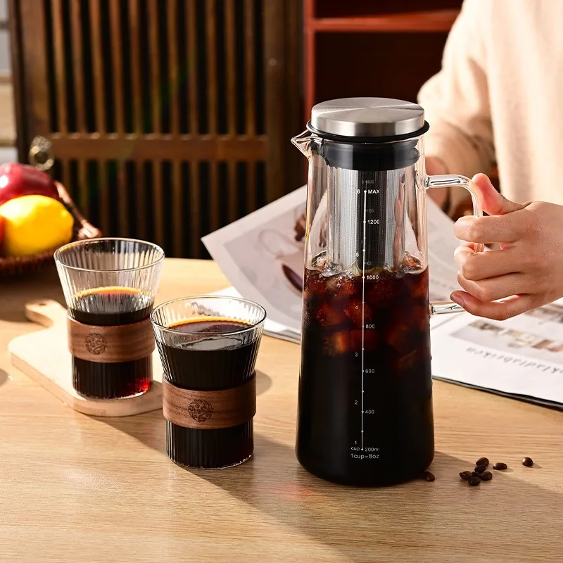 

Cold Brew Coffee Maker Glass Pitcher - Borosilicate Heat-Resistant, Large 1000ml W/ Removable Filter, Fridge Safe for Iced Tea
