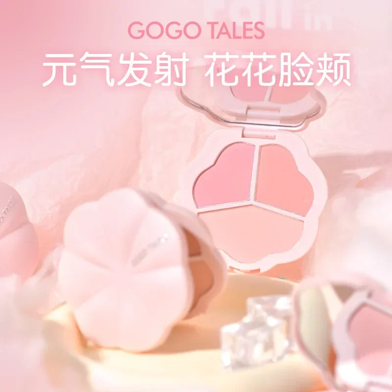 Gogotales Triple Blush Palette Face Blusher Matte Natural Cheek Tint Brighten Contouring Soft Pretty Makeup Rare Beauty Cosmetic