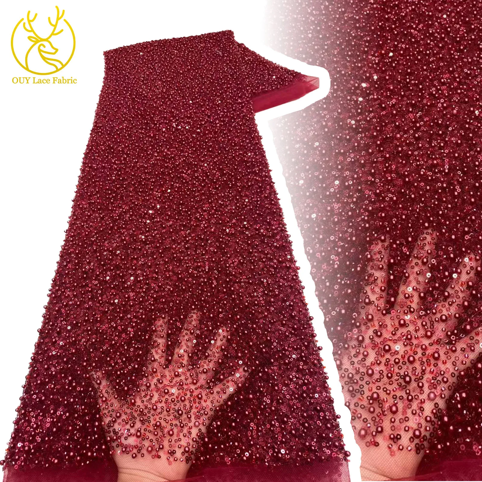 

New Mesh Embroidery French Beaded Sequin Lace Fabric 2025 High Quality African Tulle Lace Fabric Wedding Dress Veil Skirt 5Yards
