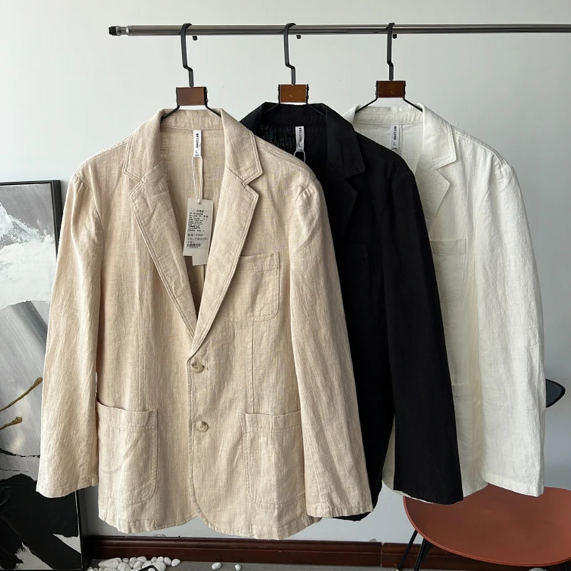 

Элитная мужская летняя дышащая влагоотводящая льняная куртка (70% лен, 30% хлопок) в модном городском повседневном стиле, однобортная.