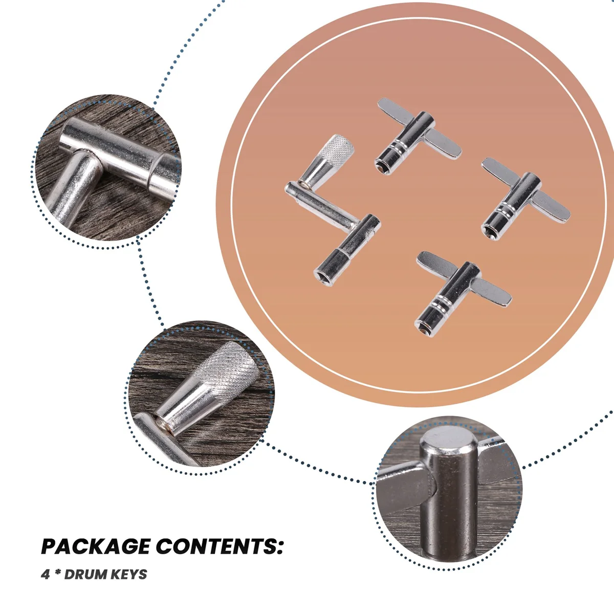 คีย์กลอง4แพ็คคีย์กลองจูนด้วยคีย์เครื่องกระทบความเร็วในการเคลื่อนที่อย่างต่อเนื่องสำหรับมือกลอง