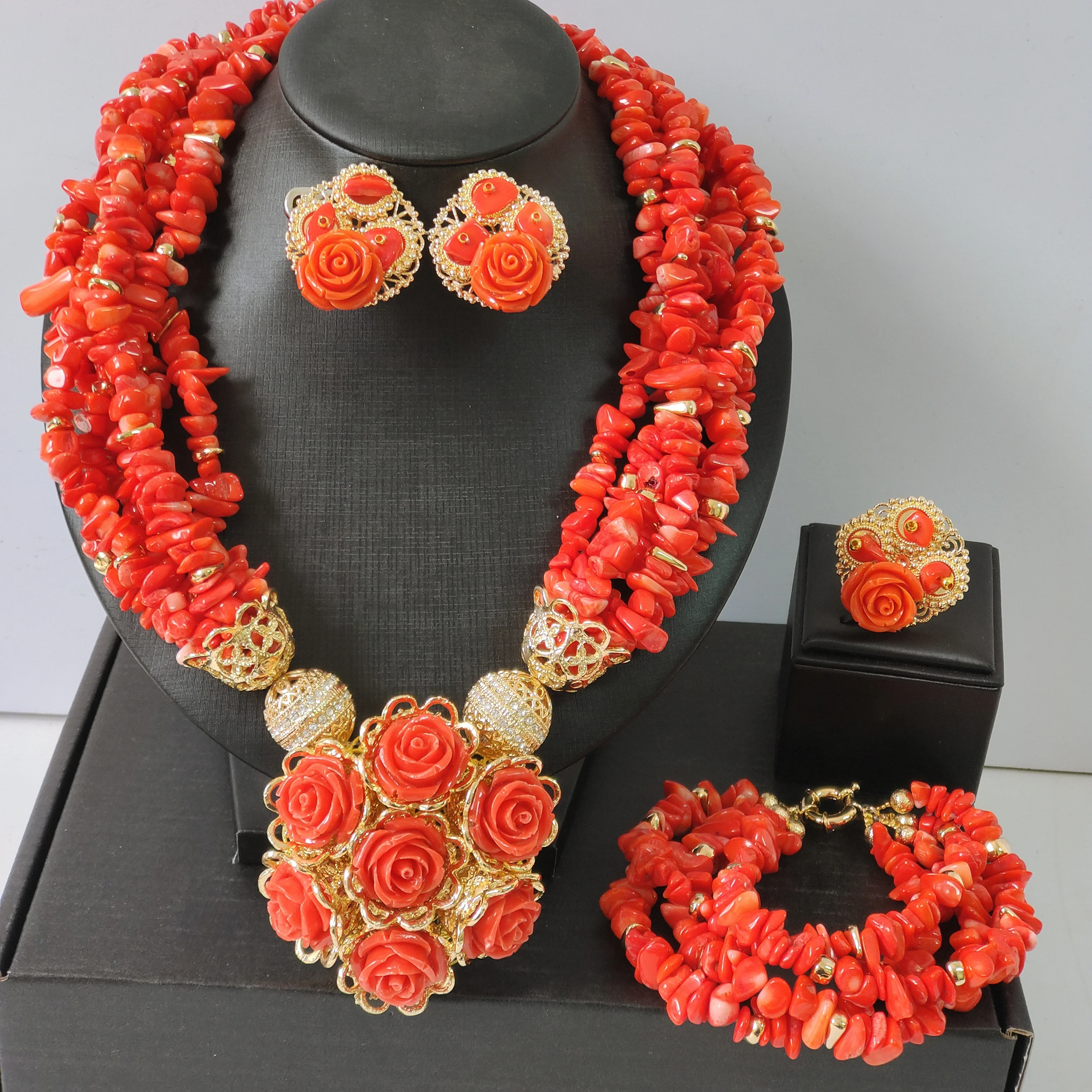 

Nigerian Wedding Coral Beads Bridal Jewelry Sets Real