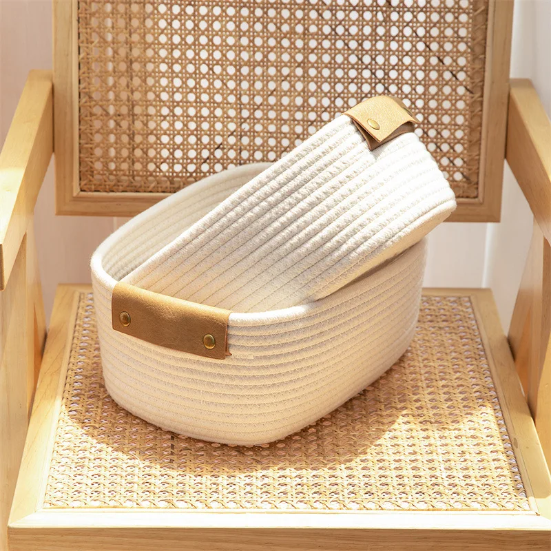 1Pc Cotton Rope Storage Basket Oval Woven Baskets Nursery Toys Organizer With Handles Sundries Cube Storage Shelf Box Home Decor