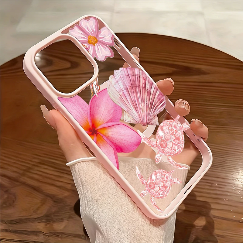 Muschelschildkröten-Lilienblumen Transparente Handyhülle für iPhone 17 16 15 11 14 13 12 Pro Max Plus Hüllen 17Air Silikon Magnetische Abdeckung – Detail 1