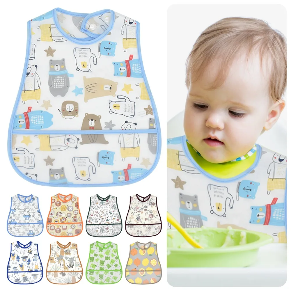 

Cute Cartoon Pattern EVA Baby Bibs Adjustable Dirt Proof Waterproof Baby Bibs Big Pocket Design Burp Cloths for Girls Boys