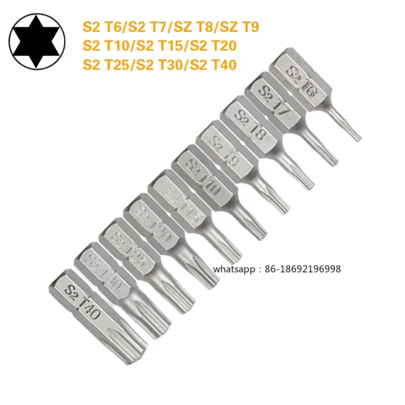 1 Inch T6 T7 T8 T9 T10 T15 Torx Screwdriver Bit Set S2 Steel 1/4 Inch 6.35mm Hex Shank Electric Screwdriver Bits for Power Tools
