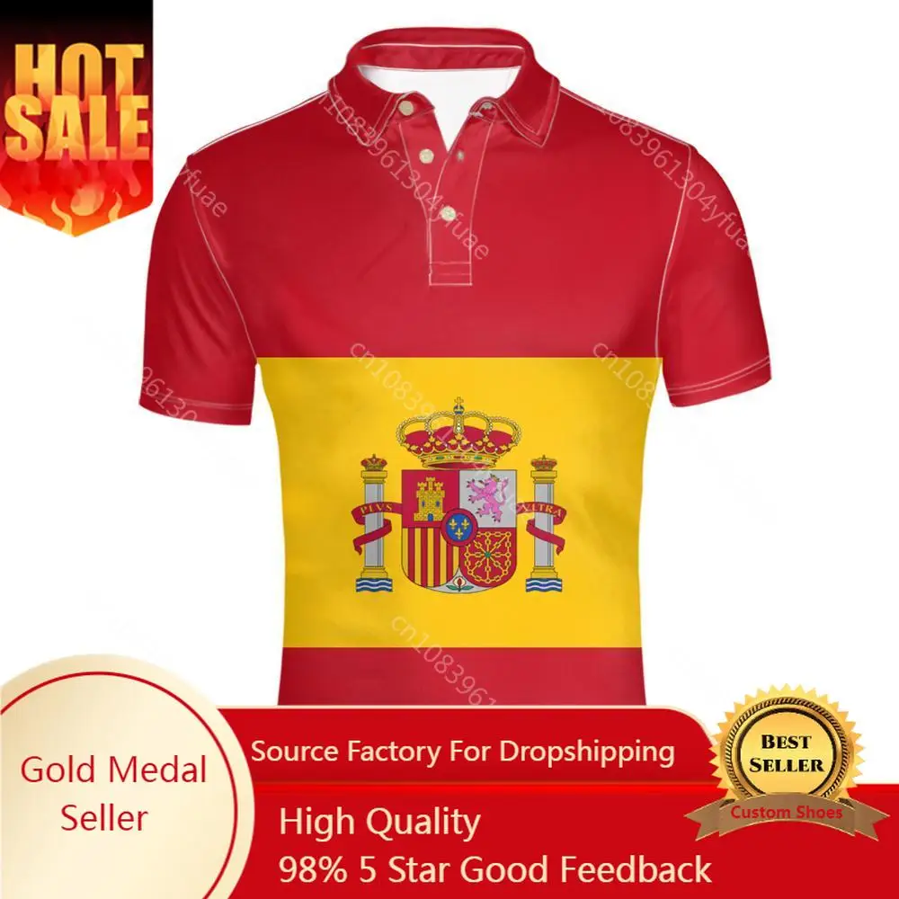 

Spain Youth Diy Free Custom Made Name Number Lapel T Shirt Nation Flag Es Spanish Country College Print Photo Logo Text Clothing