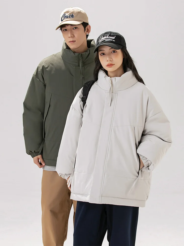 

Мужская хлопковая куртка-кардиган 2024 года, новая, однотонная, с воротником-стойкой, свободного кроя, зимняя ветровка, модная верхняя одежда