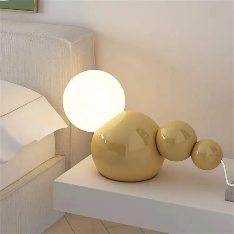 

Nordic white table lamp Art Bedside Lamps LED E27 Bulb Round glass ball lamp Children's Room Bedroom Living Room cute night lamp