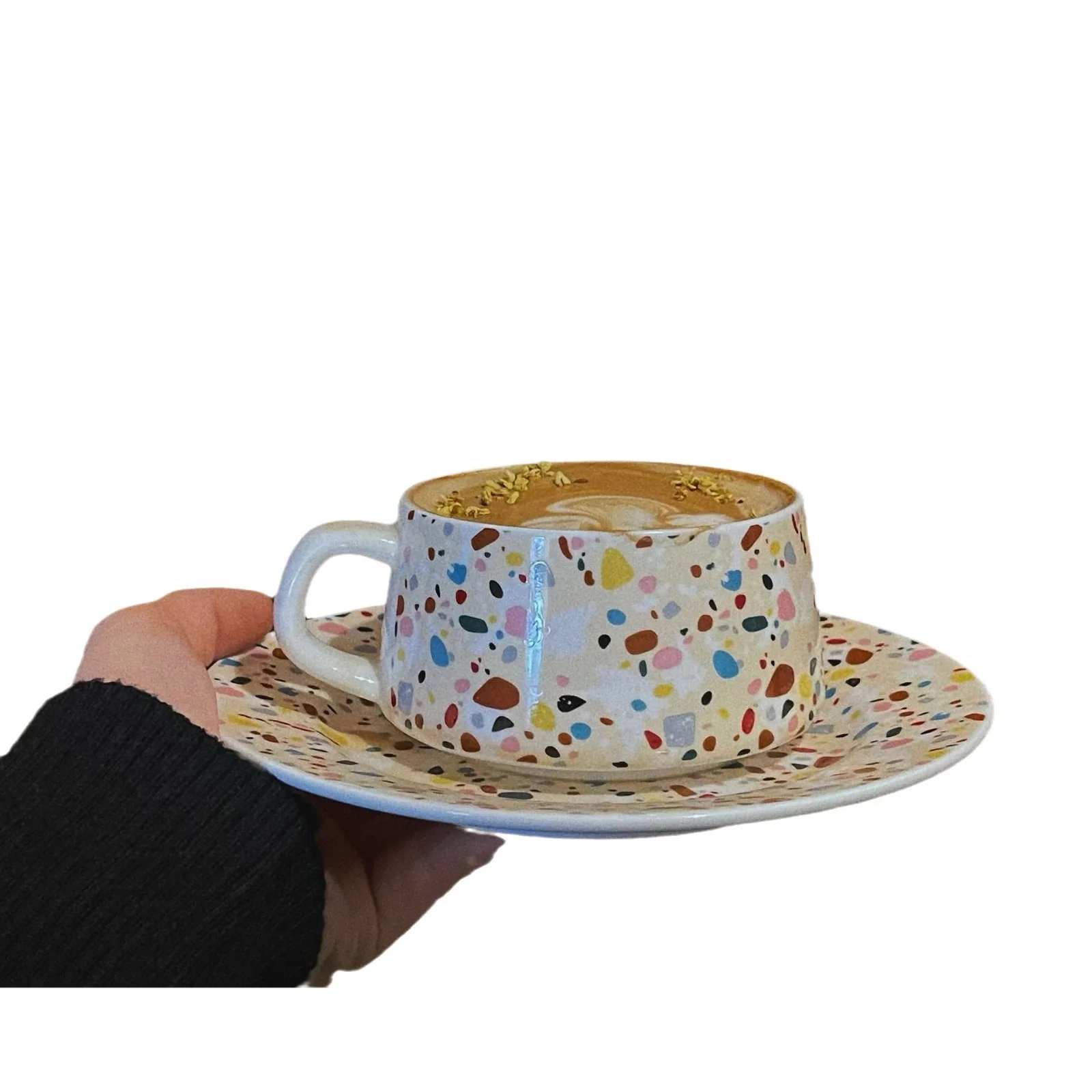 250ml Retro Colored Stone Grinding Dot Coffee Cup Dish Ceramic Home Afternoon Tea Cup Saucer High Beauty Cup And Plate Sets