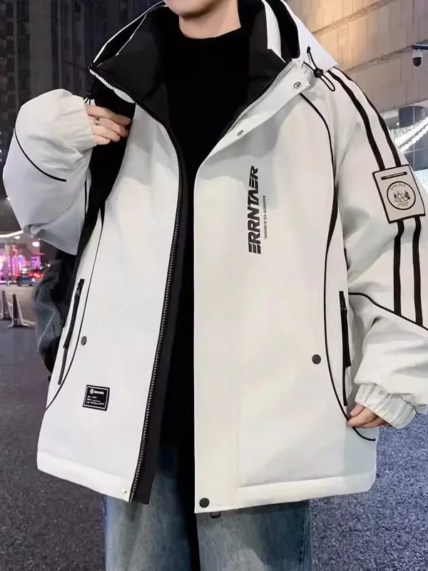 

Men's Hooded down Jaet Winter New Sle Thi Warm Loose Casual Trendy White Du down Cold Resistance Workwear Coat