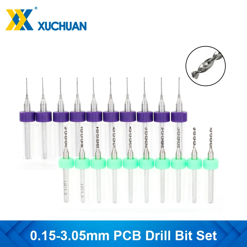 XUCHUAN 10pcs 0.15-3.05mm 인쇄 회로 기판 드릴링 3.175mm Shank PCB 드릴 비트 세트를 위한 탄산 PCB 미니 드릴 비트