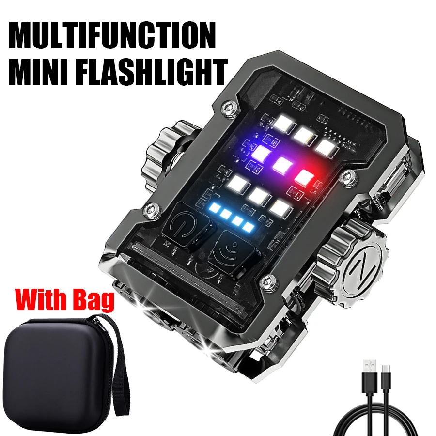 Multi-function Mini Keychain Light LED Portable High Bright Flashlight Outdoor Dual Light Source Camping Emergency Torch Lamp