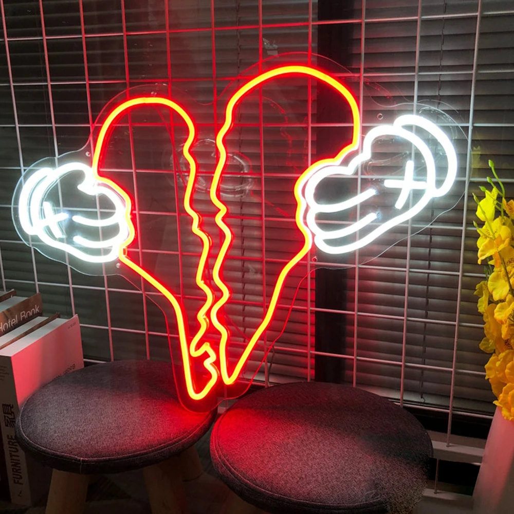 Custom Neon Sign Heart Break Led Light Art Ins Bar Pub Party Home Store Restaurant Bedroom Wall Decor Board Background light