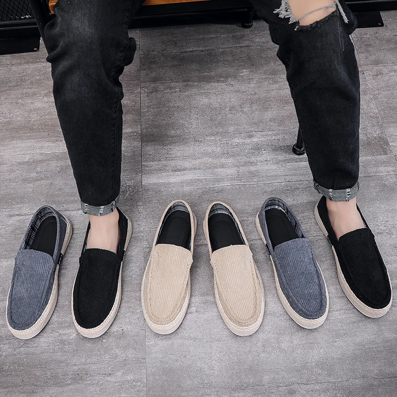 2023 New Style Corduroy Casual Shoes for Men Fashion Comfortable Linen Sole Fisherman Slip-On