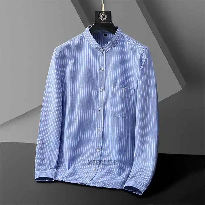 

high quality autumn winter Men cotton Shirt long Sleeve striped plus Size 10XL 12XL 14XL casual Shirt pockets comfortable 70