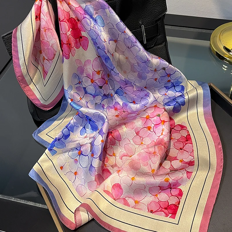 

45Colors 100% Mulberry Silk Scarf 53cm Women‘s Floral Print Square Head Scarfs Tie Bandanas Bag Kerchief Headband Silk Scarves