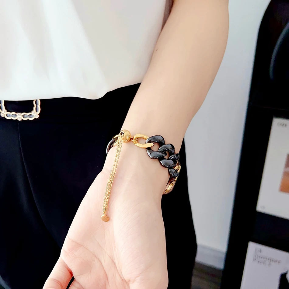 Pasek do Apple Watch Ultra 49mm iWatch Series 8 7 6 SE 5 4 38/40/41mm 42/44/45mm, modowa opaska INS z ceramiki i metalu z bransoletką łańcuszkową