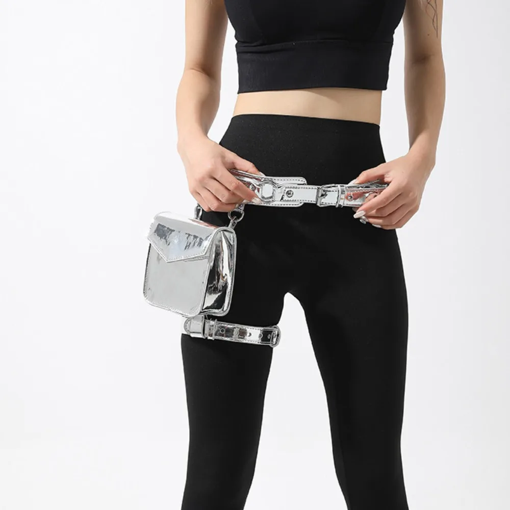 الإبداعية الشرير لامع حزام الخصر الحقيبة القوطي الساق الدائري لامعة حزمة مراوح محفظة نسائية للعملات المعدنية بولي Leather الجلود دراجة نارية الخصر فتاة #5
