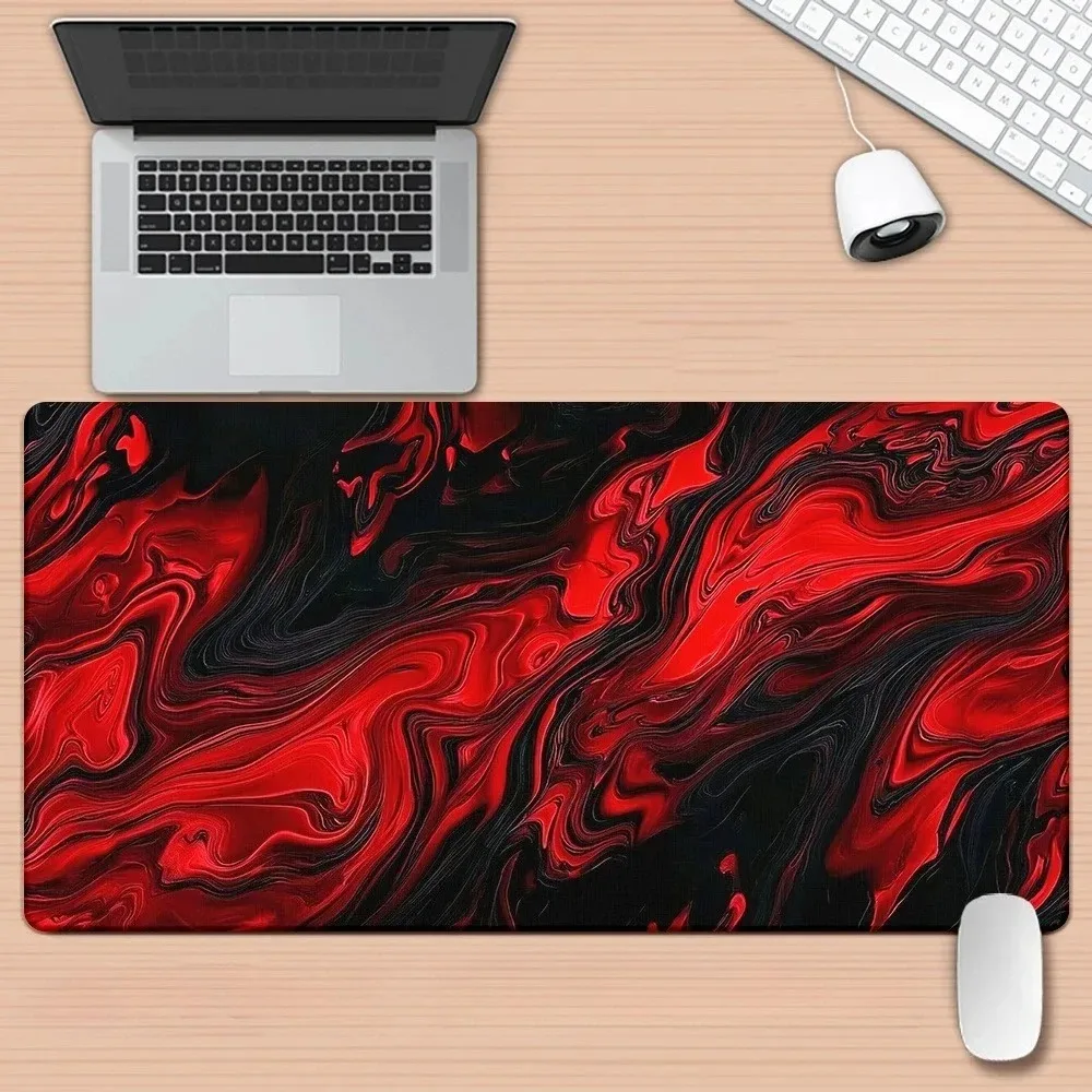 Black and Red Marble Pattern Gaming Mouse Pad | Anti-Slip Durable Rubber PC Keyboard Mat