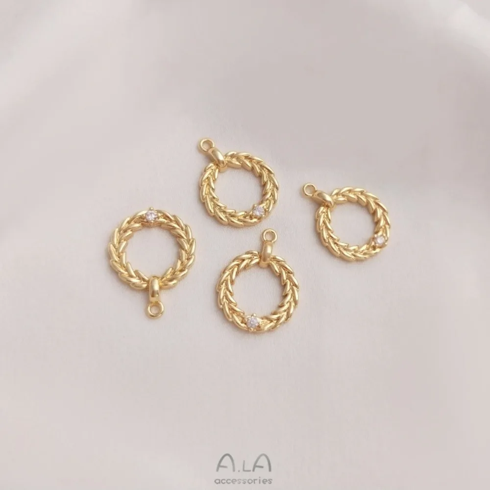 1 قطعة دلايات النحاس 14K الذهب اللون مطعمة الزركون آذان القمح دائرة قلادة DIY بها بنفسك اليدوية قلادة الترقوة أقراط اكسسوارات