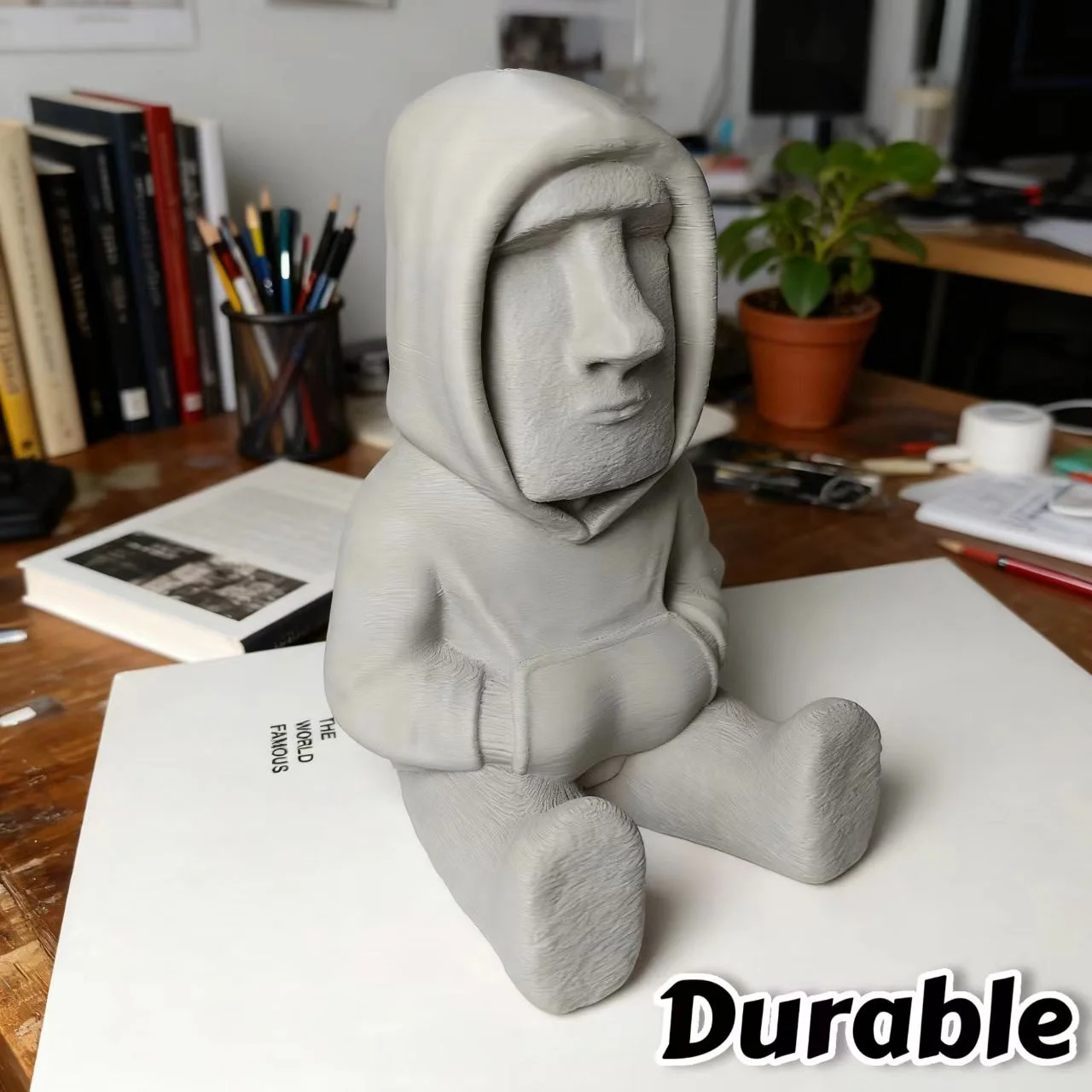 Easter Island Moai Statue- Authentic-Looking Polynesian Figurine Sculpture with Closed Hooded Sweater-like Tunic& Expressive Eye
