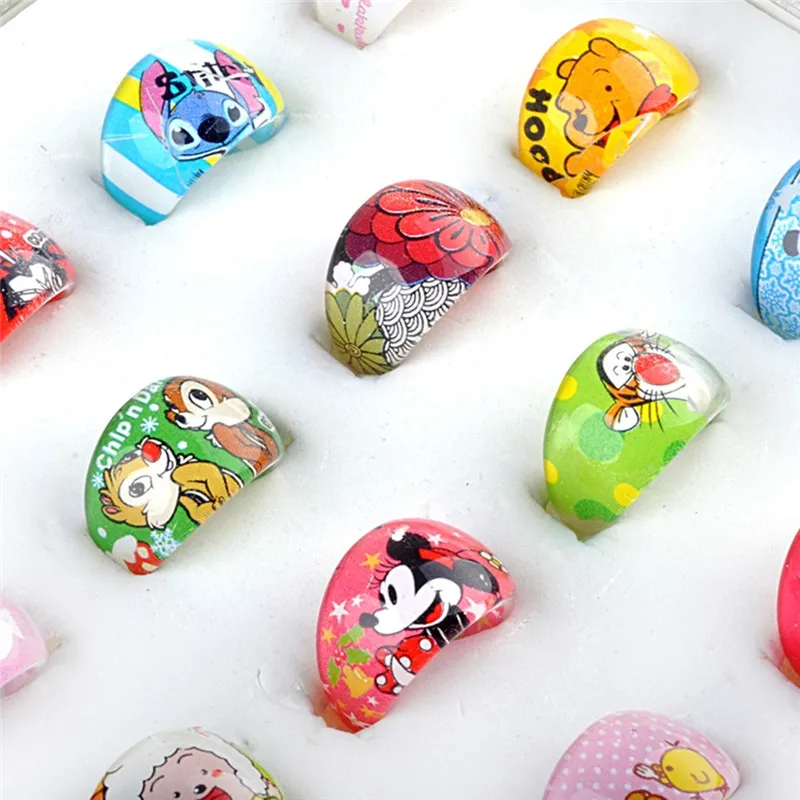 10PCS Wholesale Cute Cartoon Animal Character Children Kids Acrylic Rings Set Finger Jewelry For Birthday Party 15MM