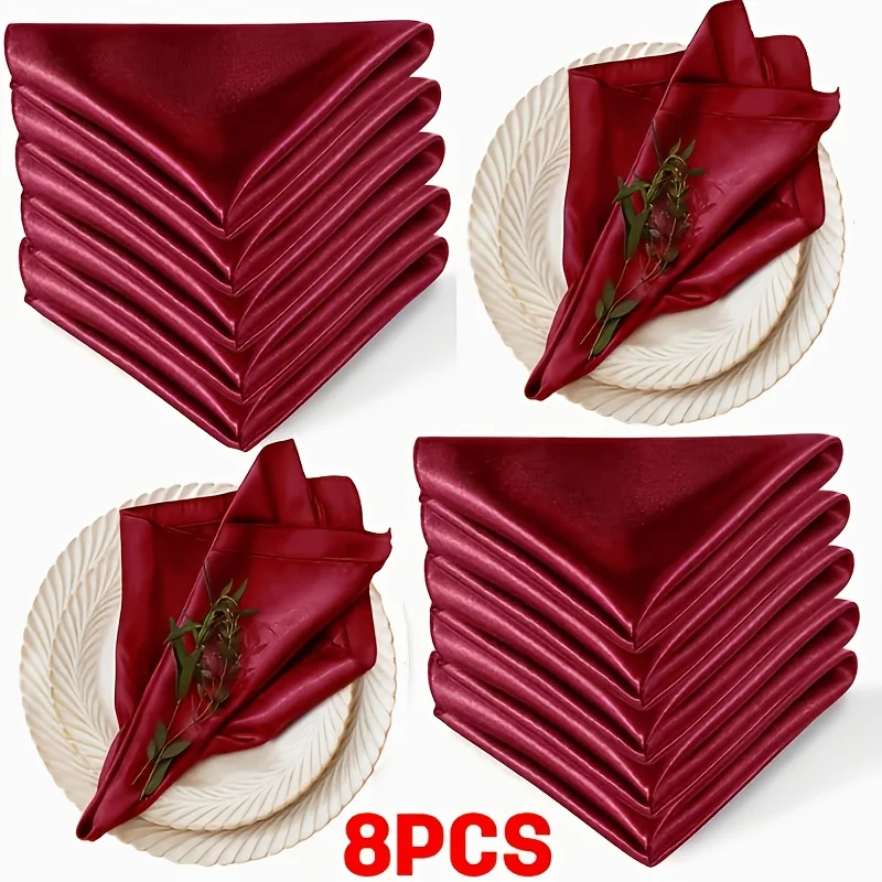 VIKAMA Sage Green Satin Cloth Napkins 16pcs Soft Washable Shiny Square Dinner Napkins for Wedding Party Dining Decor