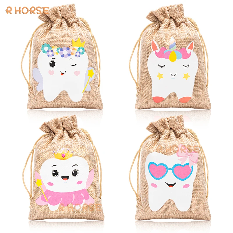 4Pcs Tooth Fairy Bag for Girls Keepsake Bag to Place Under Pillow Milk Teeth Container Box Lost Tooth Holder Pouch Birthday Gift