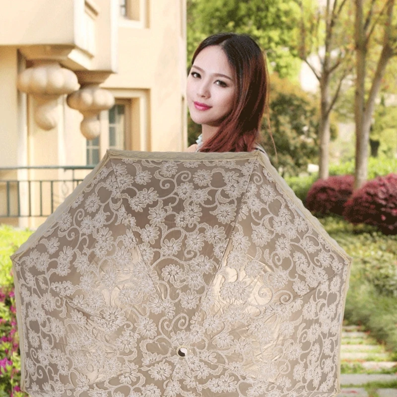 Princess Sunshade Parasol UV Protection Double-layer Umbrella Rainy and Sunnys Foldable Embroidered Lace Umbrella