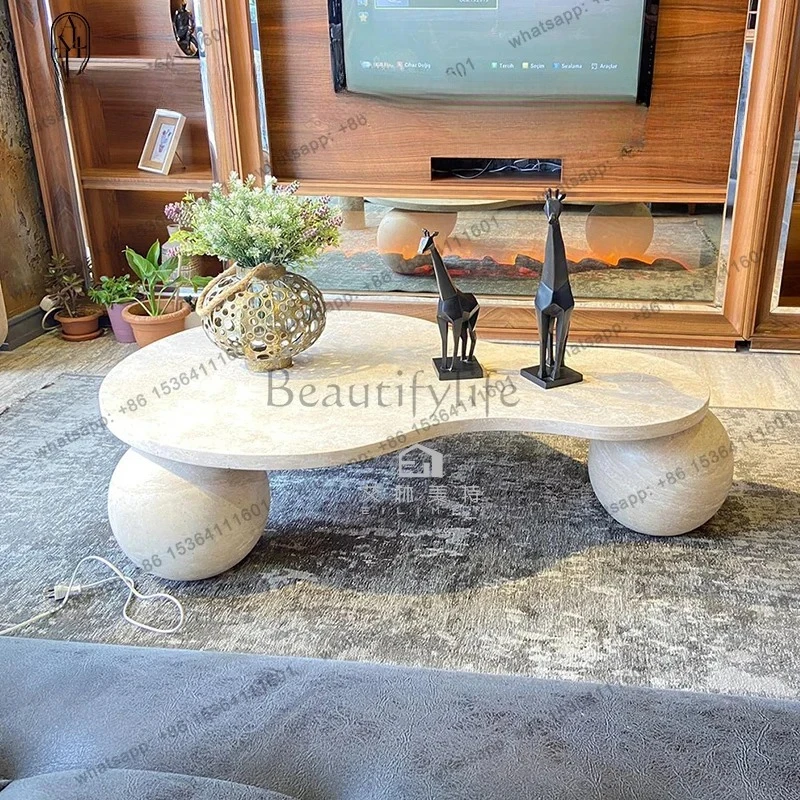 LD Natural Travertine Coffee Table Nordic Light Luxury Living Room B & B Small Apartment Creative Light Luxury High Sense