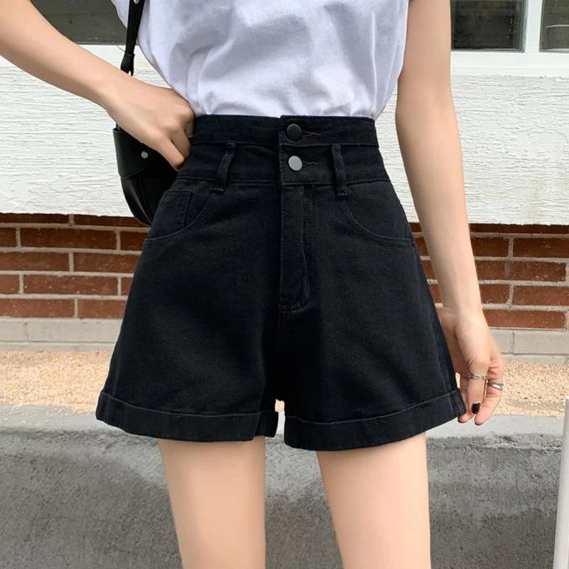 

High Waist A-Line Short Jeans Women's Summer Thin New Loose Hot Pants Trendy Casual Cotton Zipper Style Ladies Jeans