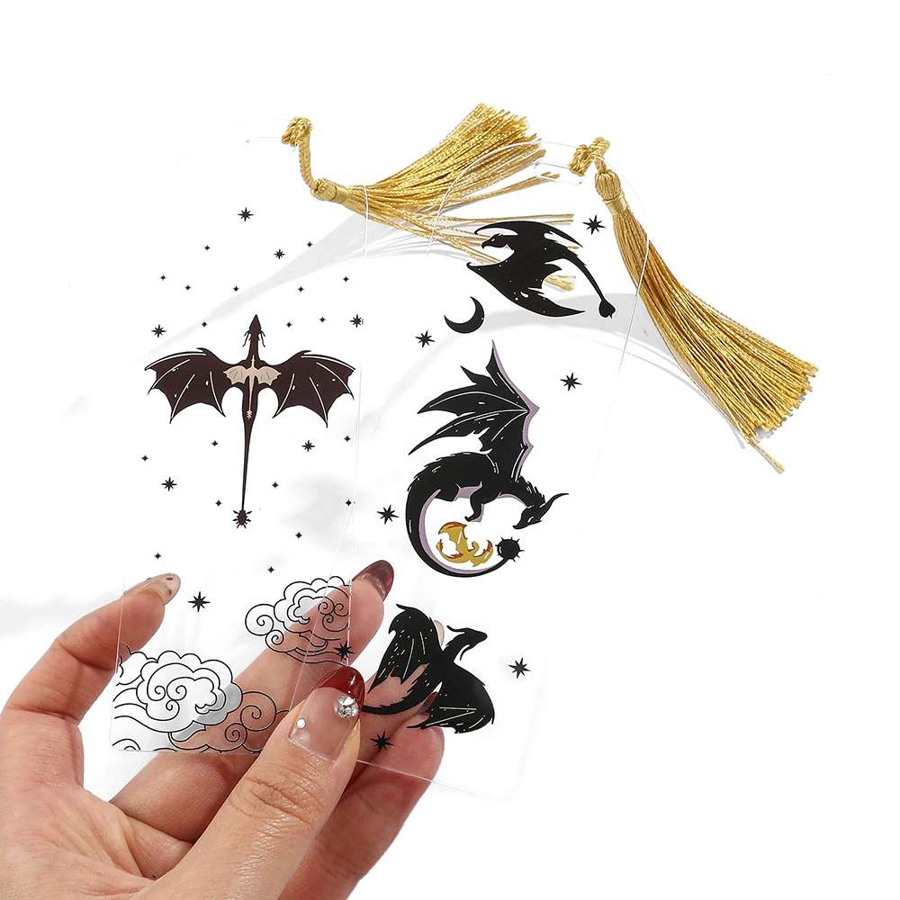 Gothic Punk Black Dragon Acrylic Clear Book Marks Accessories for Men Boys Studying Reading Supplies Collection Gifts Bookmarks