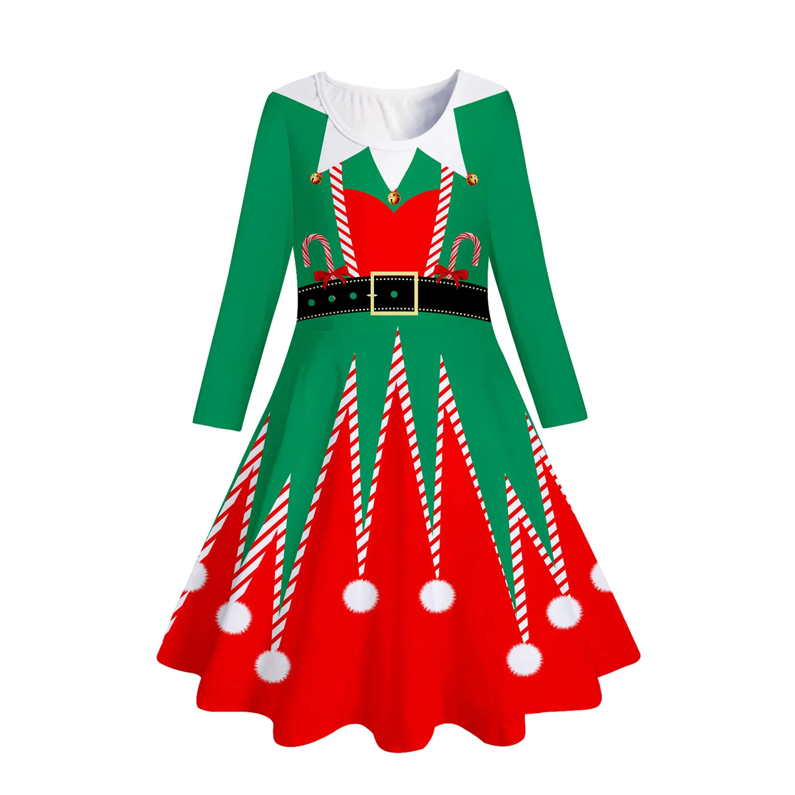 New Year Christmas Girls Dress Deer Santa Claus Fashion Kids Clothes Party Costume 4-13 Years Long Sleeve Children Dress Vestido