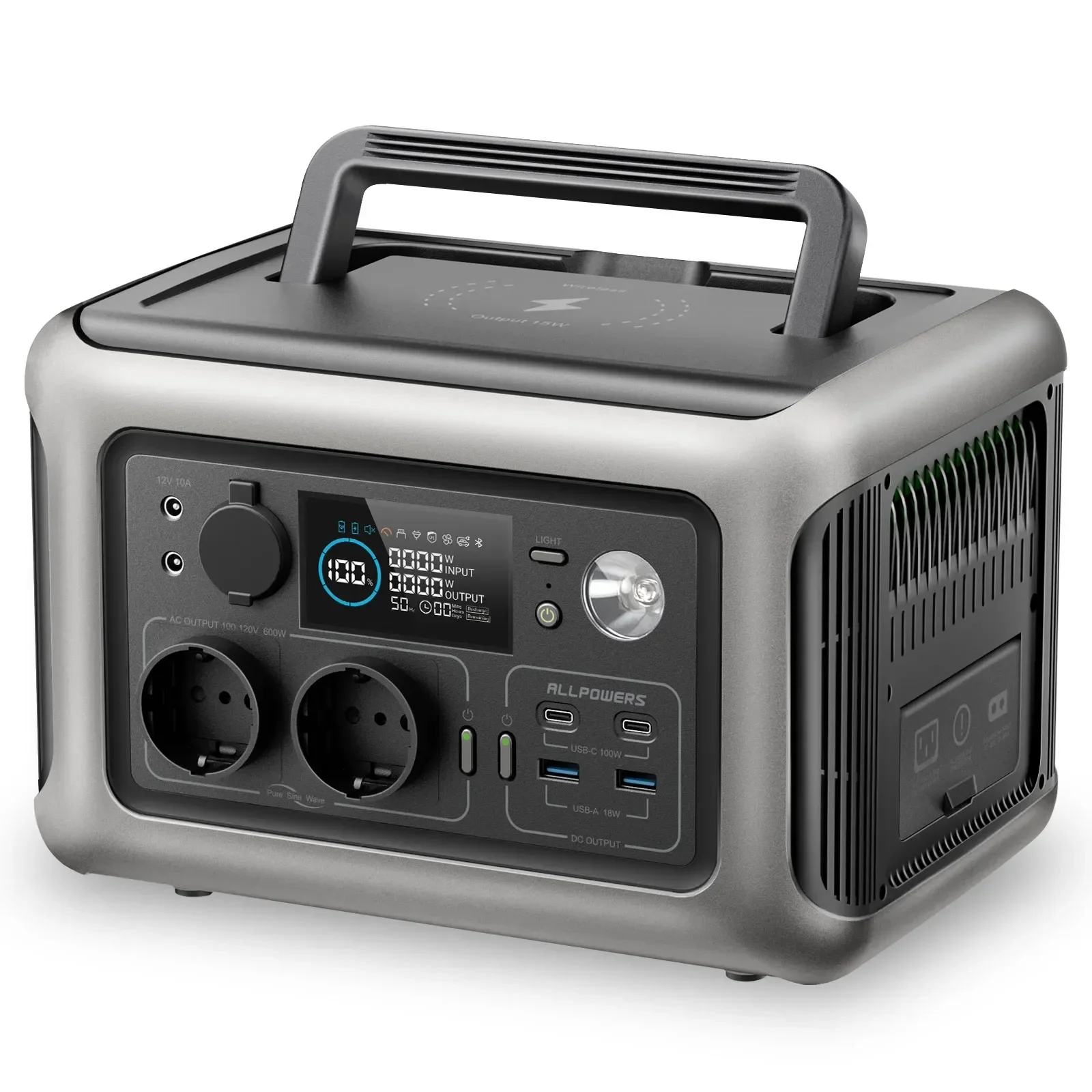 Portable Power Station R600, 299Wh LiFeP04 Battery with 2x 600W (1200W Surge) AC Outlets for Outdoor Camping RV Home