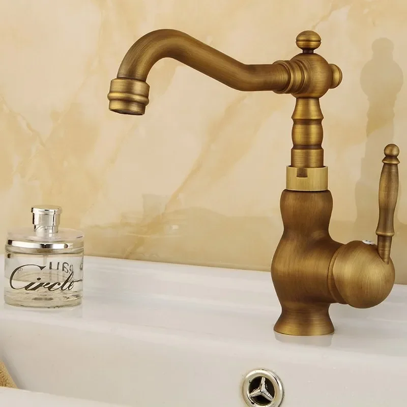 

Antique Brass Basin Faucets Single Handle 360 Degree Rotate Bathroom Faucet Hot and Cold Water Basin Mixer Tap KD776