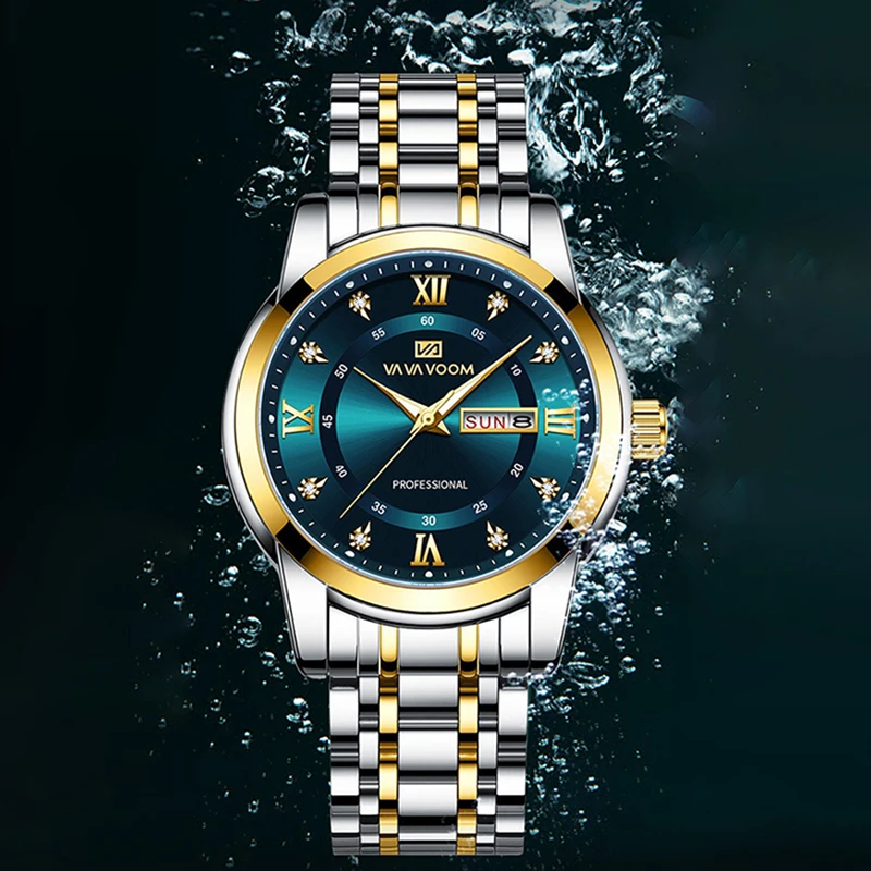 

Waterproof Male Watch Luxury Brand Luminous Fashion Stainless Steel Men Quartz Wristwatches Business Calendar Week Display Clock