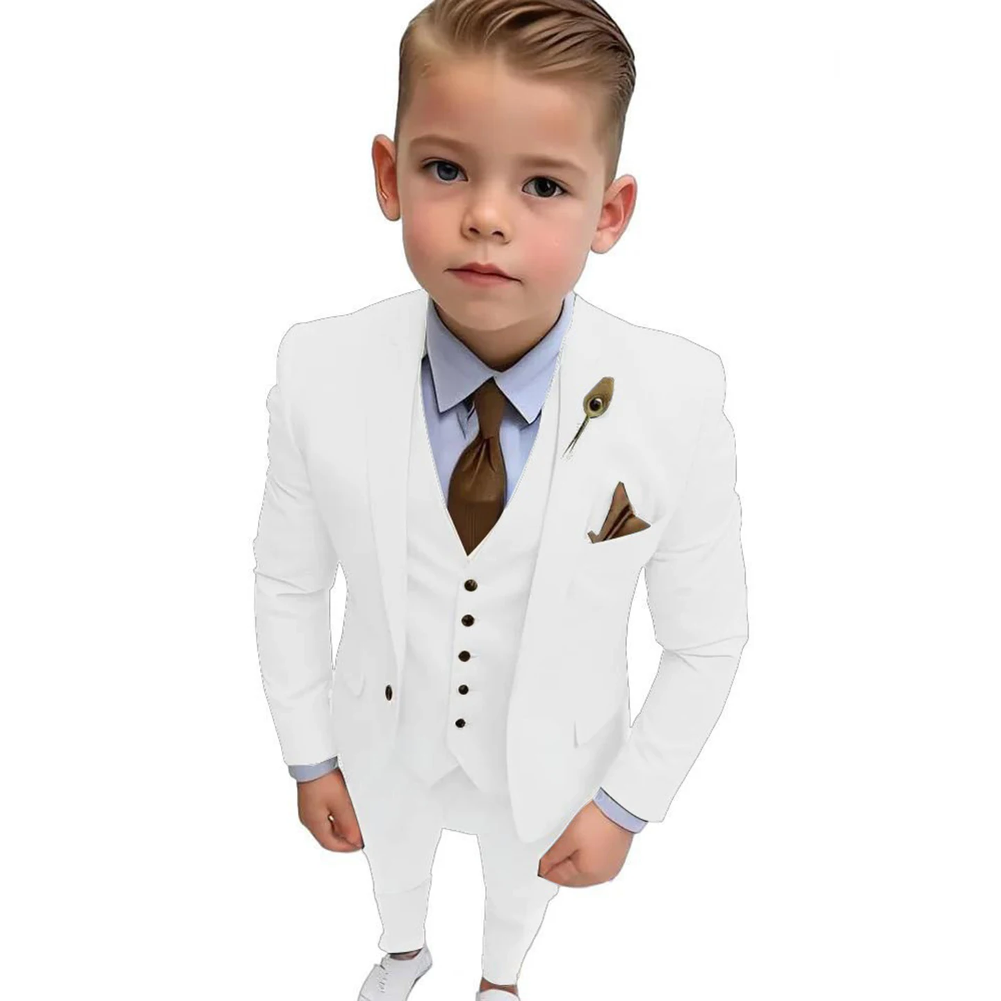 

Boys' Pure White Suit Set with Notch Lapel Formal and Stylish Style Suit Set Wedding and Birthday Party Suit Set