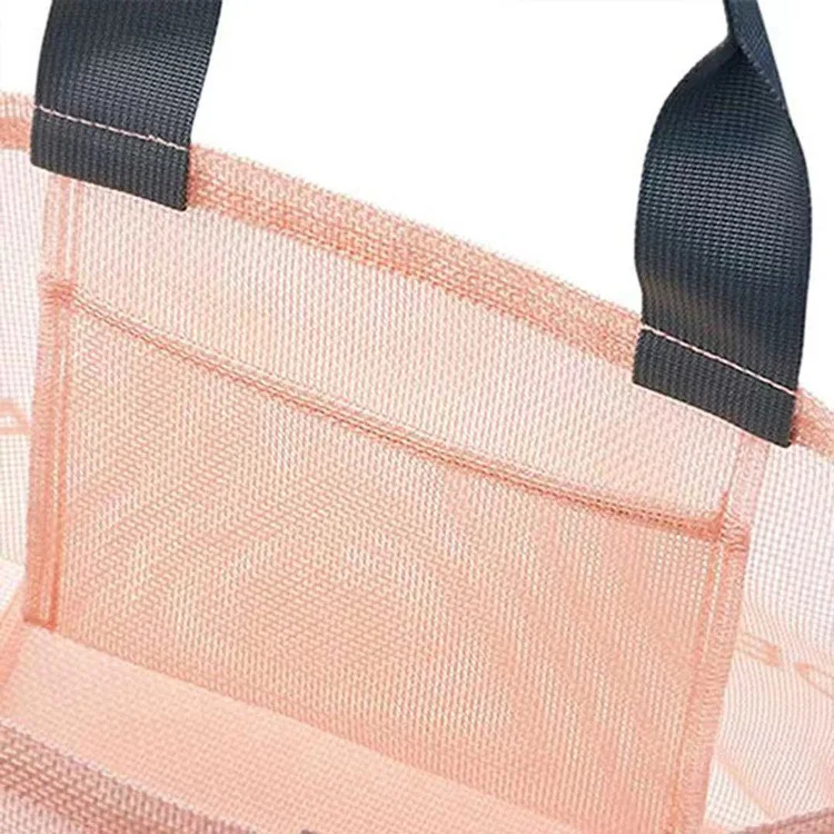 Summer pink wind transparent mesh shoulder bag women lightweight all-match large capacity shopping bag Beach net bags