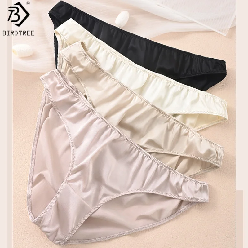 

Трусы Birdtree 19 мм, 6 А, 88% шелк, 12% спандекс, женские однотонные мягкие трусы из атласной ткани с низкой талией, новинка 2025 года, S59209JF
