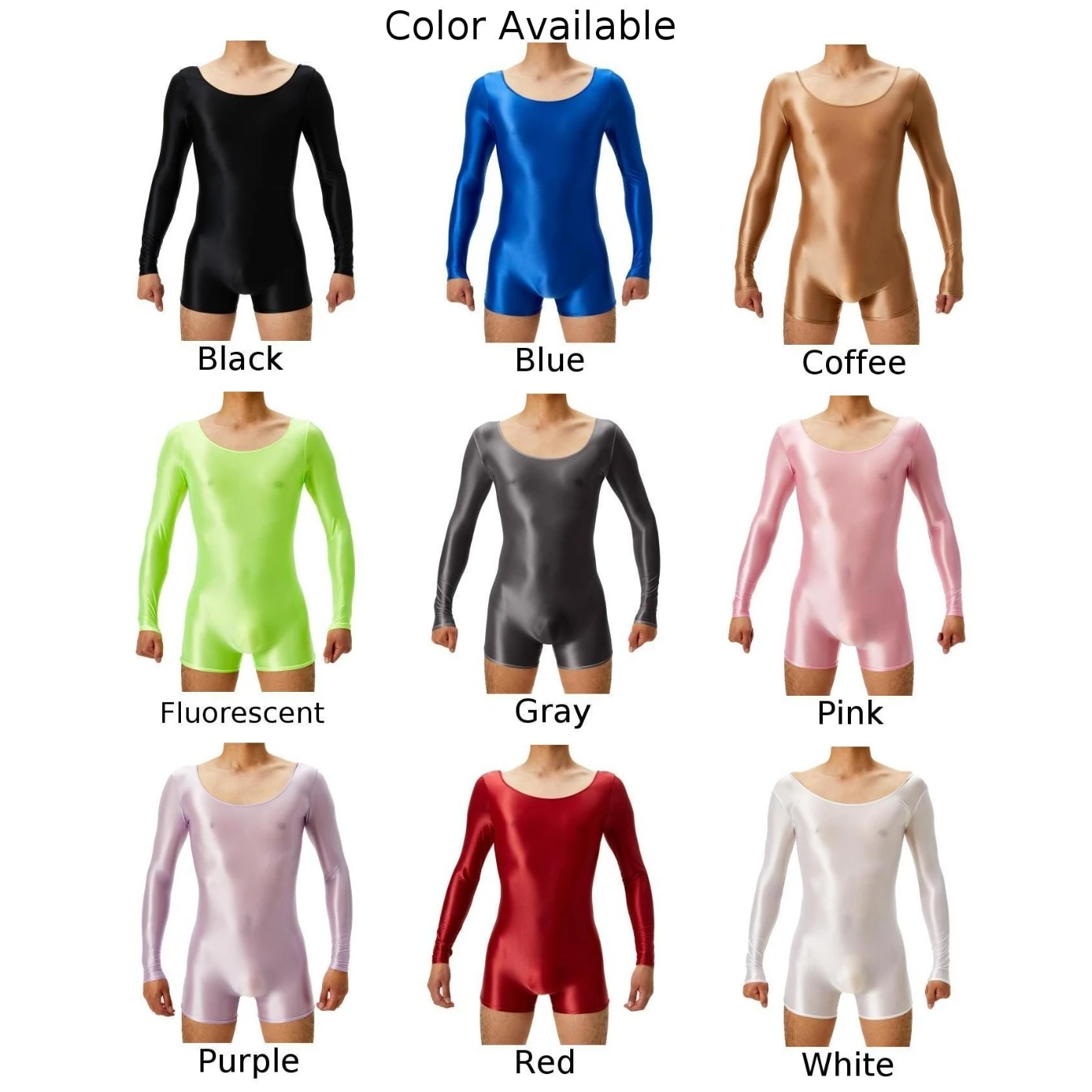 Jumpsuit Bodysuit Glossy High Elastic Nylon O Neck Oil Shiny Quick-drying See Through Shaping Pants Solid Color