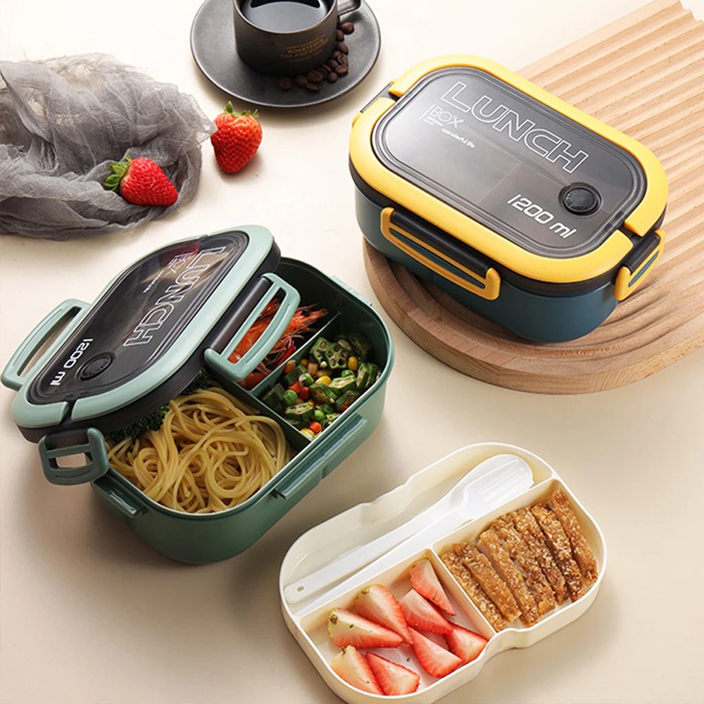 1200ml Microwavable Plastic Lunch Box Double-layer Pp Lunch Box Portable Picnic Lunch Box Large Capacity Lunch Box