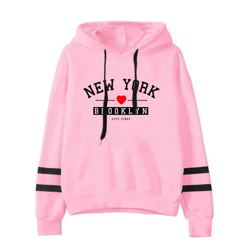 Hoodies เสื้อสตรีพิมพ์ทุกวันอเนกประสงค์ Pullovers Stripe Jogging กีฬาเสื้อผ้า Casual Street ผู้หญิง Hooded Tops 2025