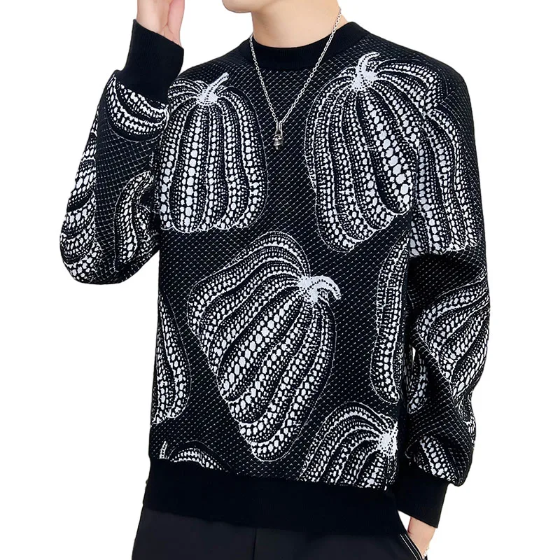 Men's Sweater New Autumn Winter Print Hip Hop Sweater Men Streetwear Pumpkin Print Pullover Tops Harajuku Sweater